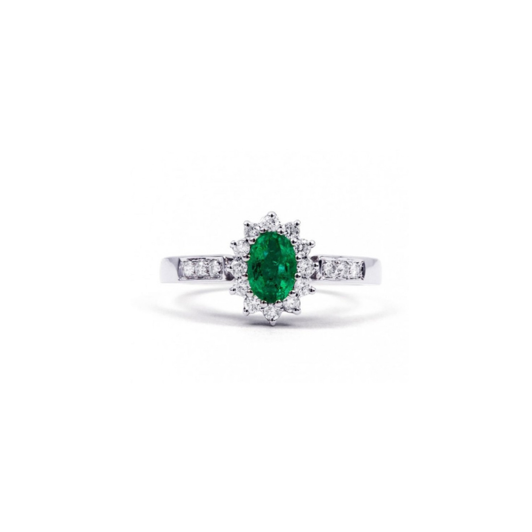 Emerald and Diamond Halo Ring