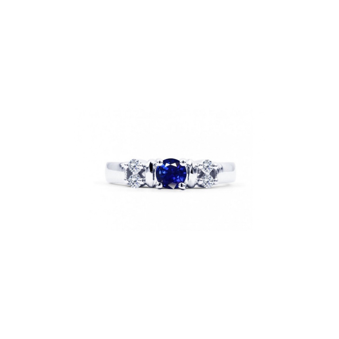 Blue Sapphire and Diamond Trilogy Ring