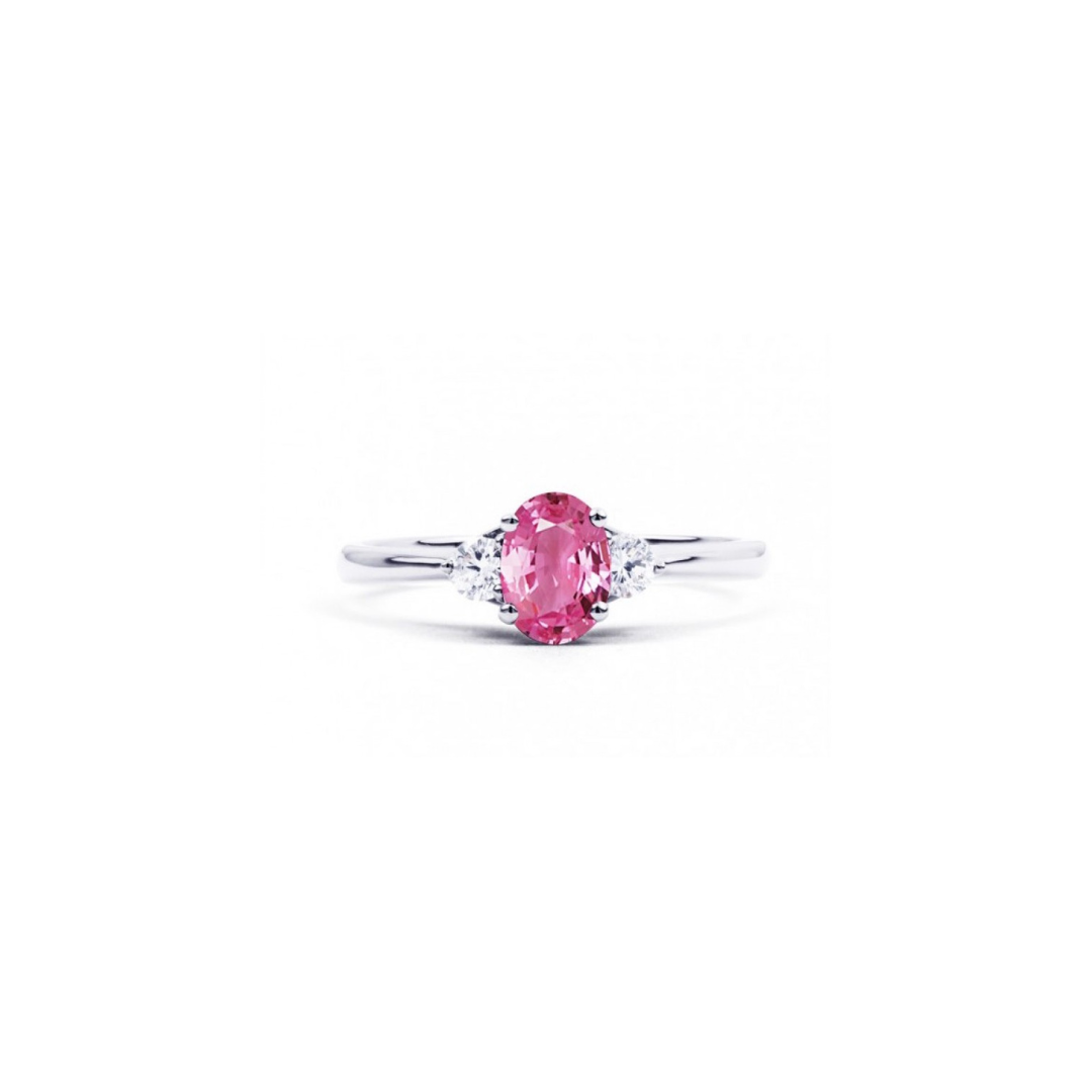 Oval Shape Pink Sapphire and Diamond Ring