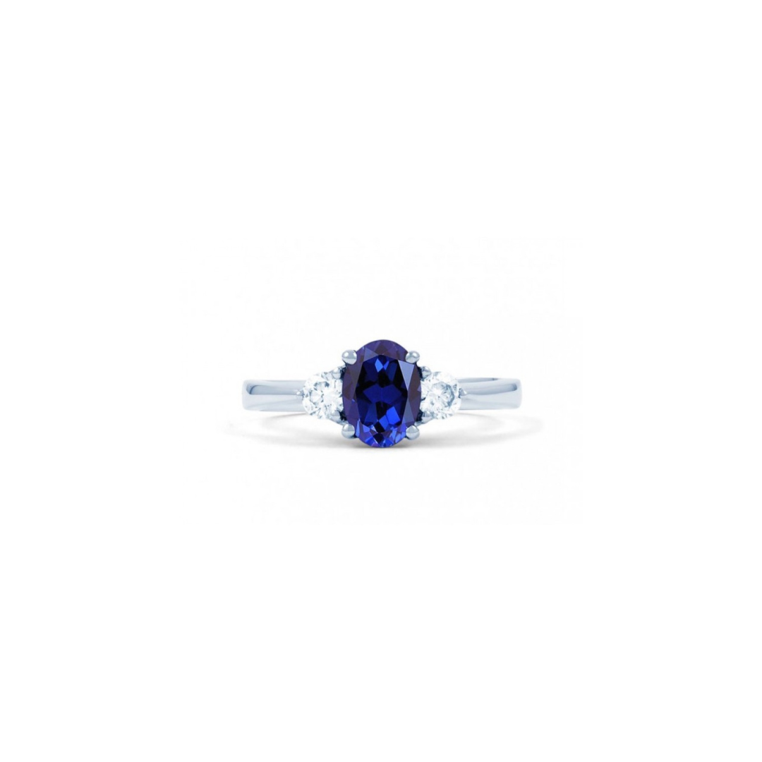 Oval Shape Blue Sapphire and Diamond Ring