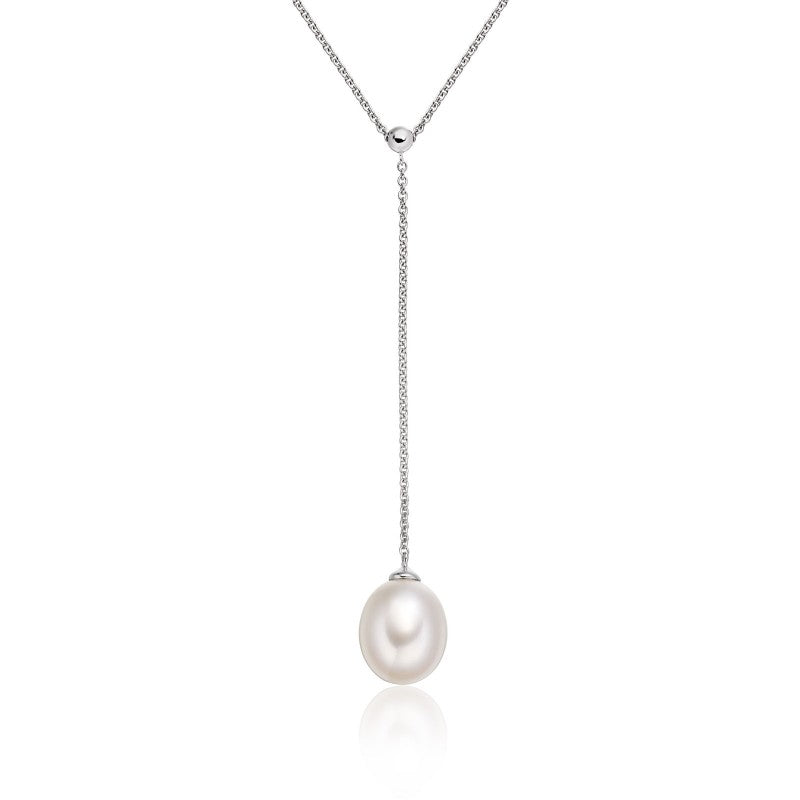 Freshwater single pearl lariat chain necklace