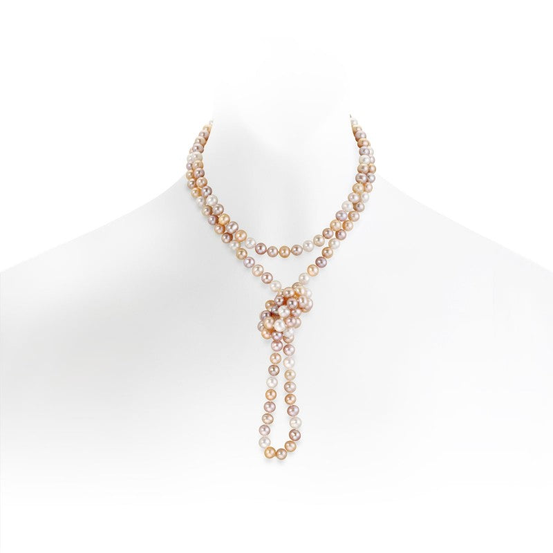 South sea double line pearl necklace, knotted lariat