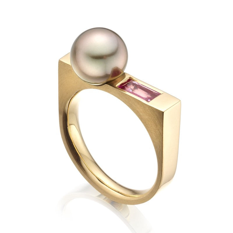 Tahitian Pearl ring with Pink Sapphire stone