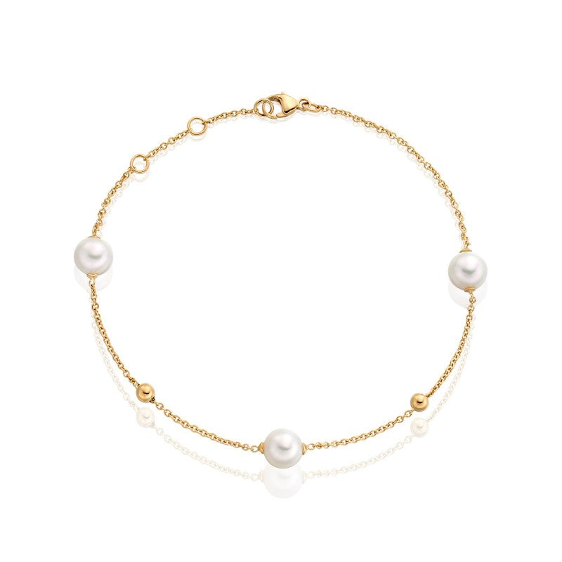 Three Freshwater Pearl in chain bracelet