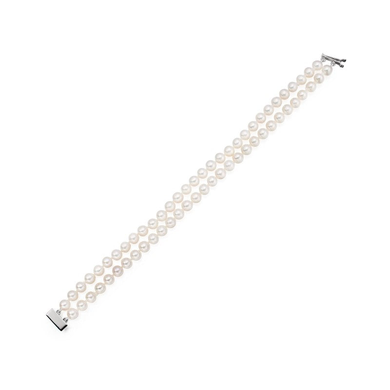 Double line freshwater pearl bracelet in white hook