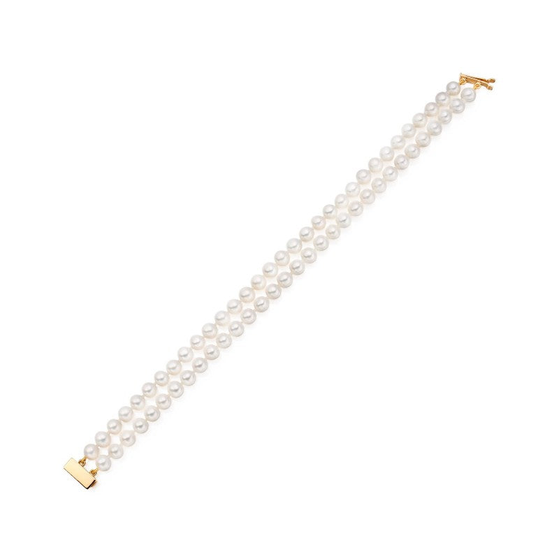 Double line freshwater pearl bracelet in yellow gold hook