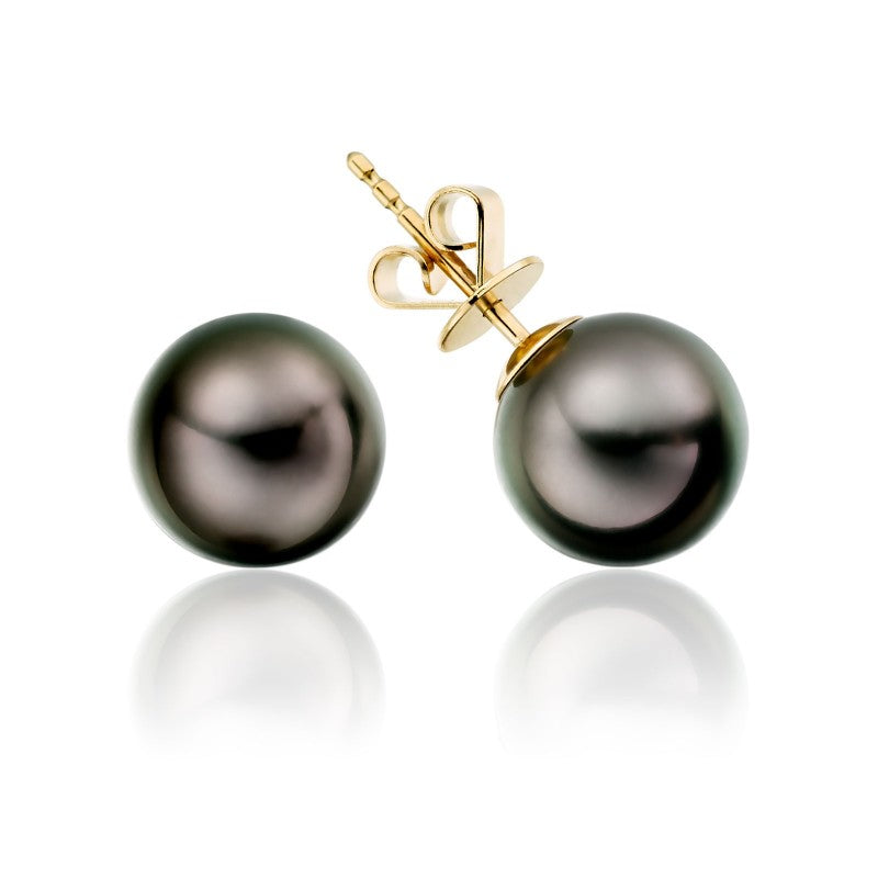 Tahitian pearl studs in yellow gold