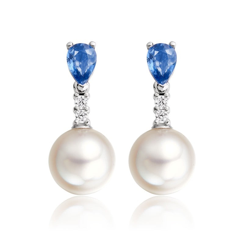 Freshwater pearl with blue sapphire and diamond earring