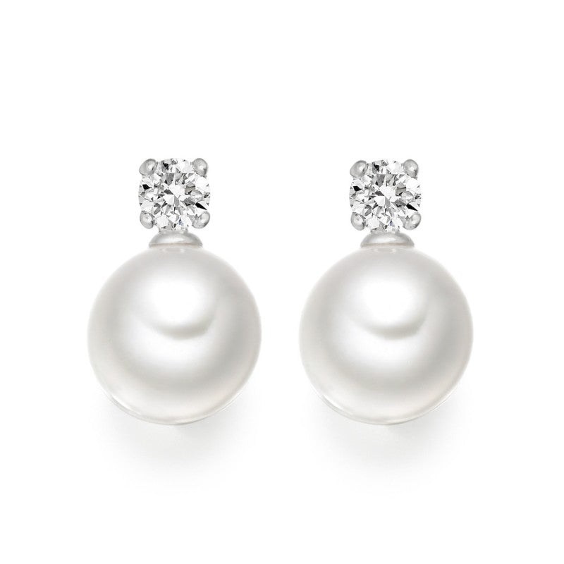 Diamond with freshwater pearl drop earring