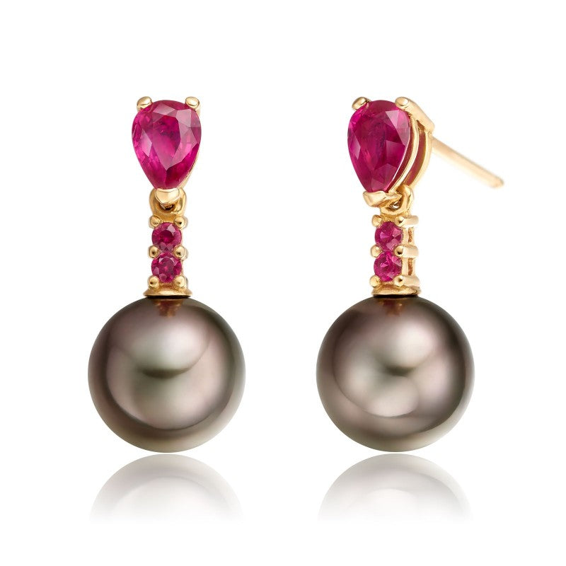 Tahitian pearl with pink sapphire hanging earring