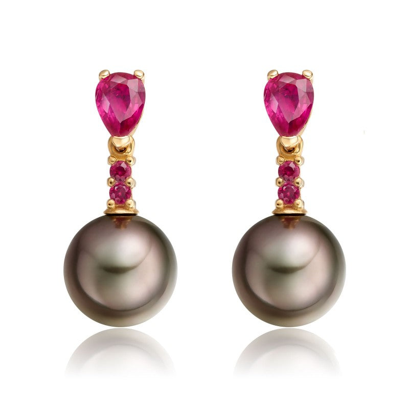 Tahitian pearl with pink sapphire hanging earring