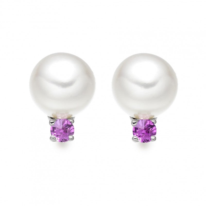 Freshwater Pearl with pink sapphire drop earring