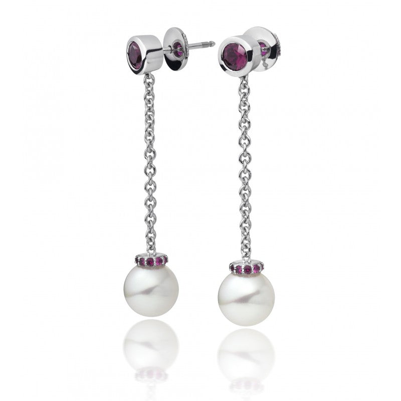 Freshwater Pearl with ruby drop earring