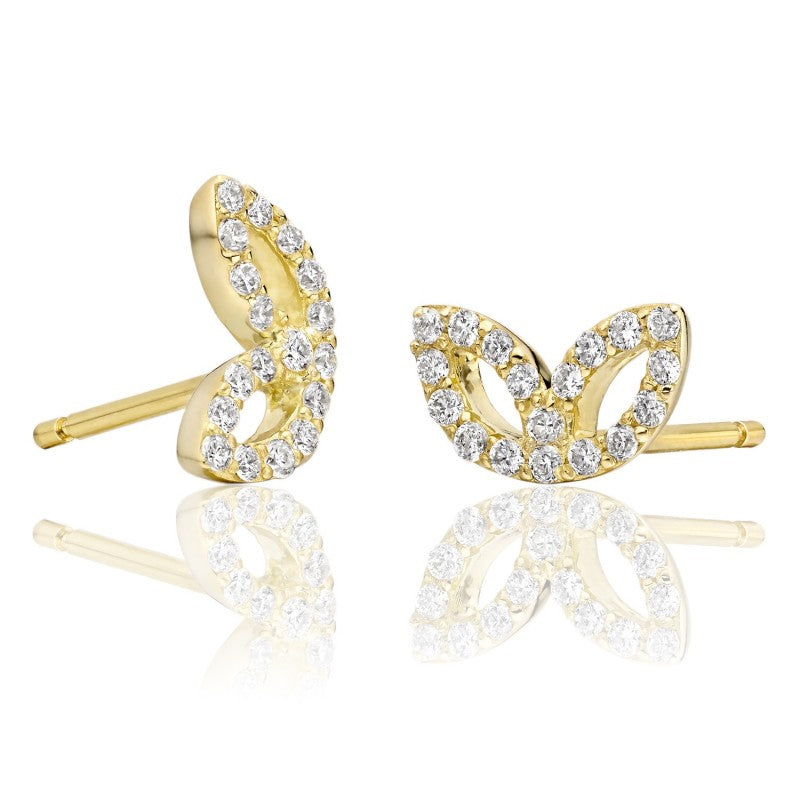 Leaf stud earring with round pearl drop