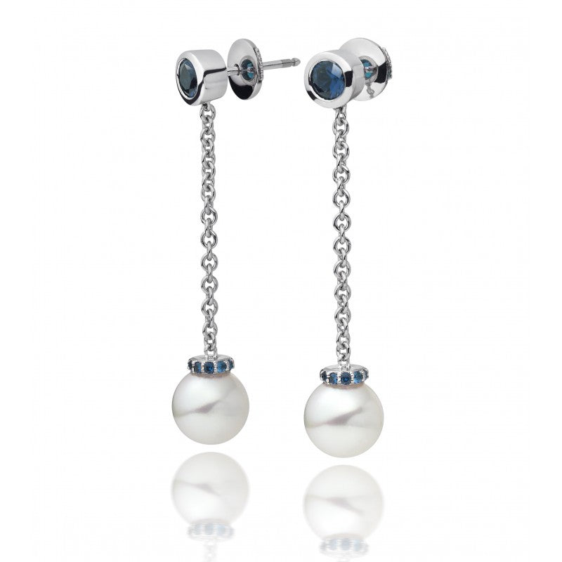 Freshwater Pearl with Blue sapphire drop earring