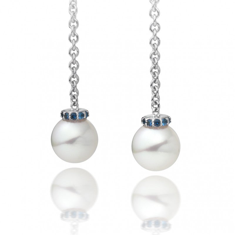 Freshwater Pearl with Blue sapphire drop earring