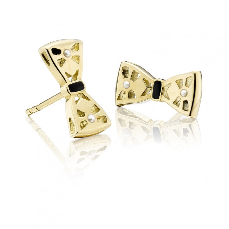 Pearl bow stud earring made in 14k gold