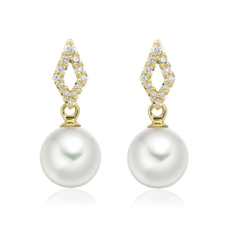 Freshwater pearl drop earring with Yellow gold top