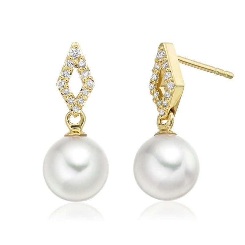 Freshwater pearl drop earring with Yellow gold top